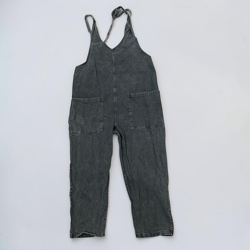 Originality Acid Wash Denim Overalls Relaxed Leg Jumpsuit Gray XL Women utility
